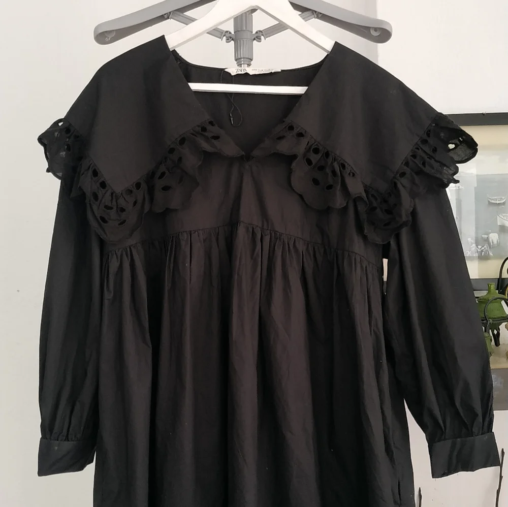 Zara Long sleeve Poplin Mini Dress Black - Picture 9 of 13